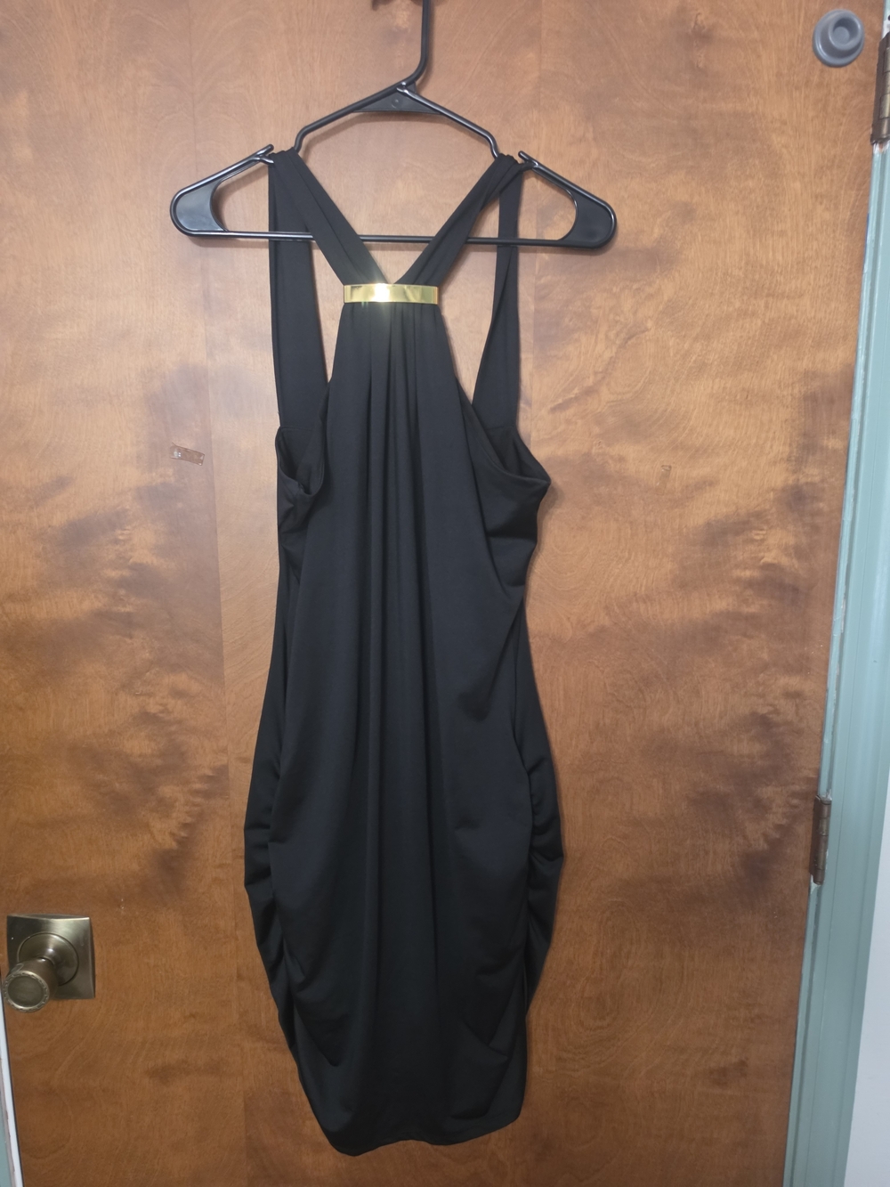 G by Guess Black Backless Cocktail Dress with Gold Bar